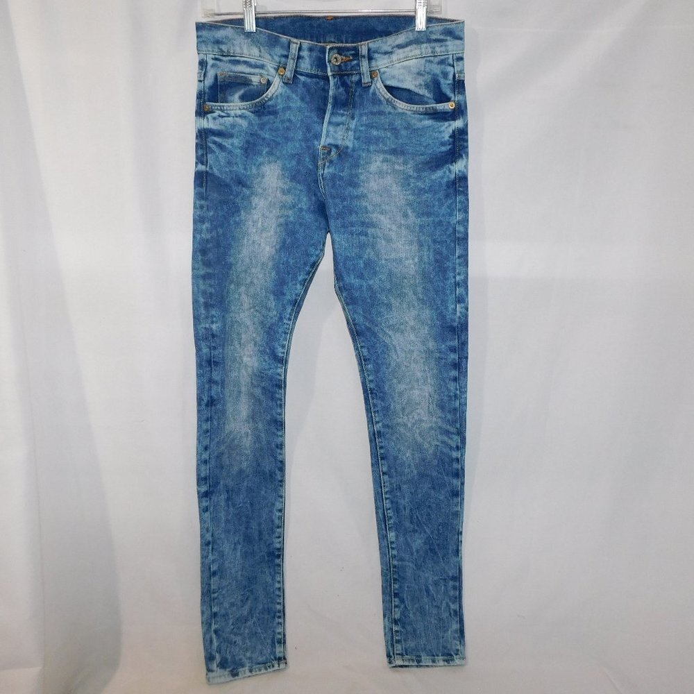 H&M &Denim Acid Wash Skinny Low Waist Button Fly blue Jeans Womens 29 x 32
